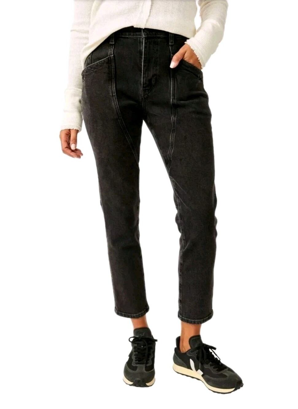 Free People We The Free Gray Beacon Mid Rise Slim Crop Denim Jeans Size 27